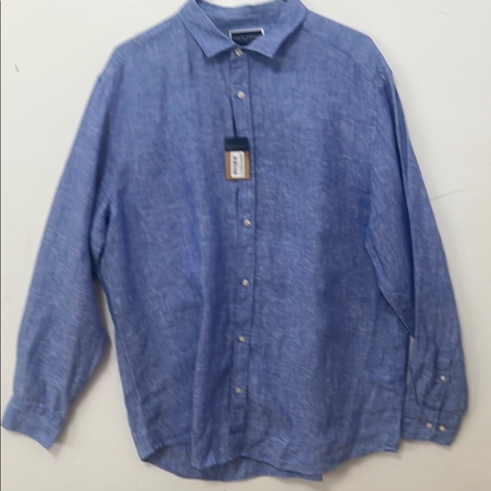 CHARLES TYRWHITT COBALT BLUE 100% LINEN BUTTON DOWN LONG SLEEVE SHIRT SIZE XXL